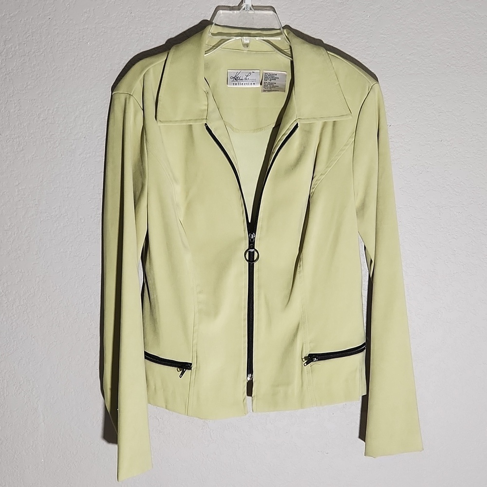 Kathy Lee Collection Blazer Womens 10 Green Black Zip
